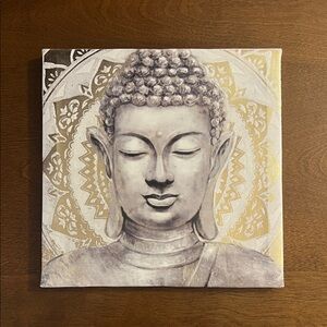 Buddha Canvas Wall Art in Gray and Gold